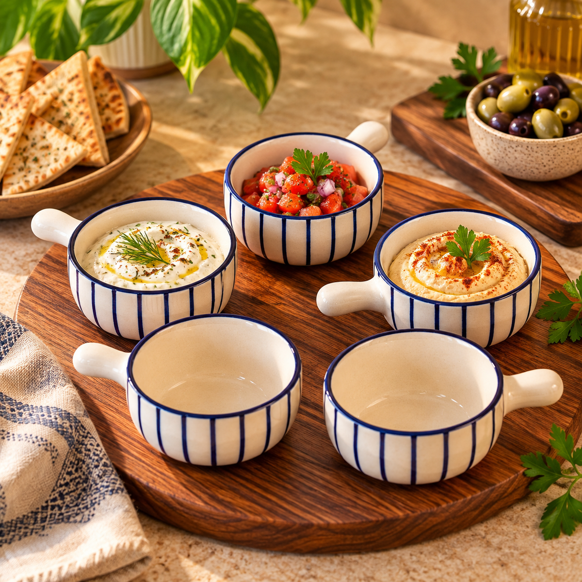 Ceramic Dip Bowls with handle for Chutney, Sauce, Condiment & Pickle