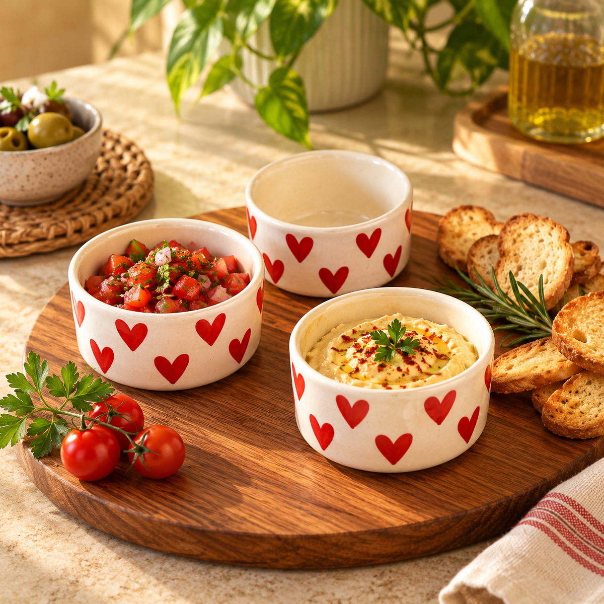 Heart Shaped  Dip & Chutney Bowls & Snack Serving