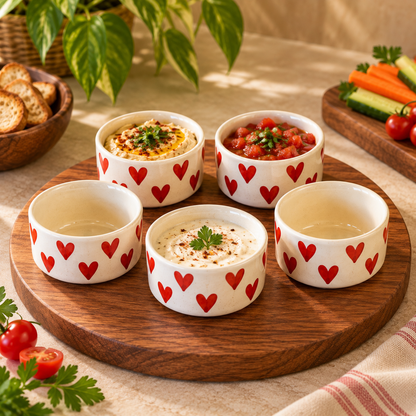 Heart Shaped  Dip & Chutney Bowls & Snack Serving
