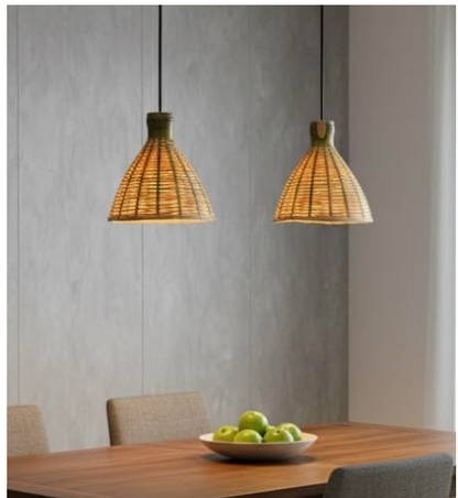Small Conical Hanging Bamboo Lamp (Set of 2)